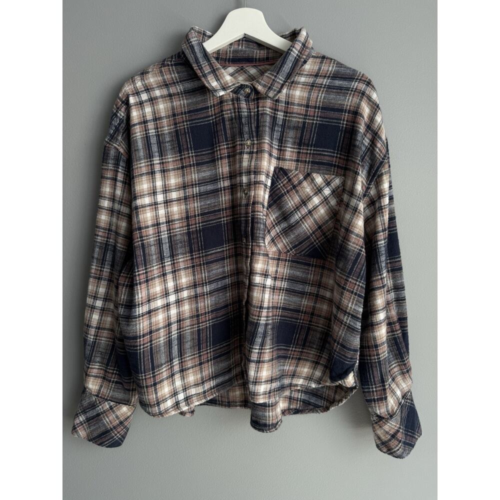 Scotch & Soda Cropped Plaid Flannel Shirt XL Oversized Soft Grunge Button Up